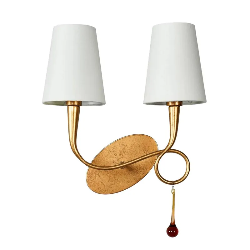Última Versión Aplique de pared Paola 2L E14 oro y tela crema - Mantra