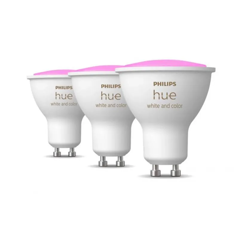 Descuento Pack 3 Bombillas inteligentes LED GU10 4.2w Hue Blanco y Color (CCT + RGB) - Philips