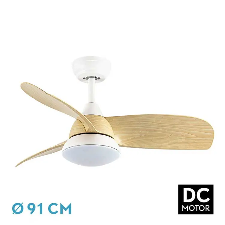 A Buen Precio Ventilador de techo DC 24W ÁTOMO Blanco y Haya