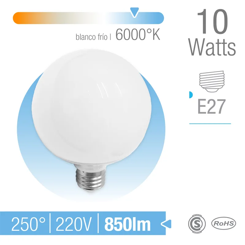 Bombilla LED E27 Globo 10W Blanco Frío 6500°K 806lm Más Vendido