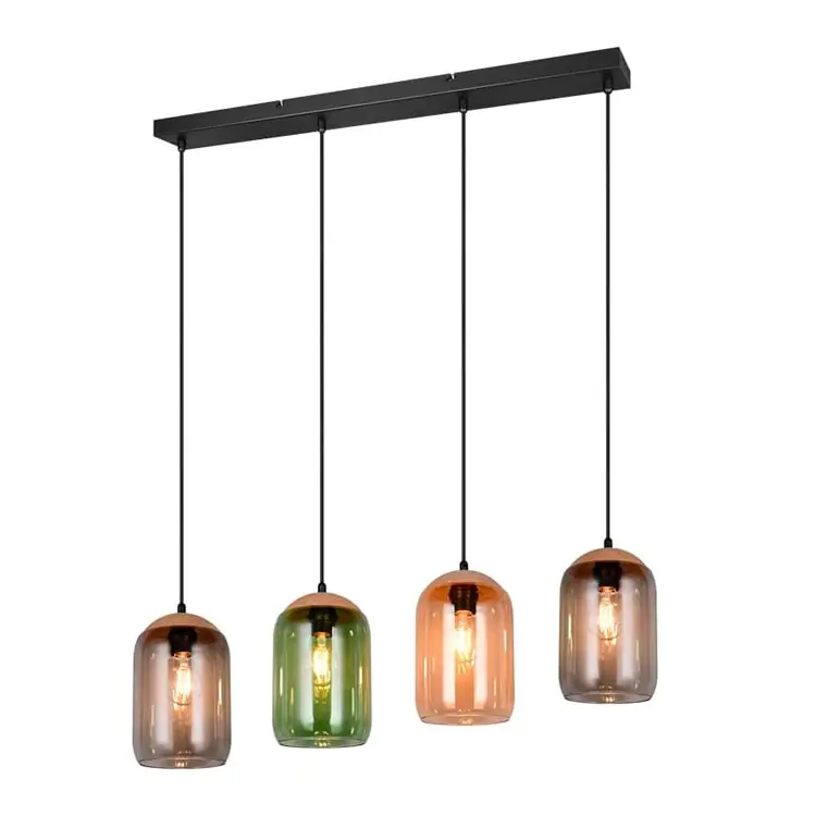 Colgante CORK 4xE27, Cristal, Ámbar, Cuerpo: Metal negro Certificado