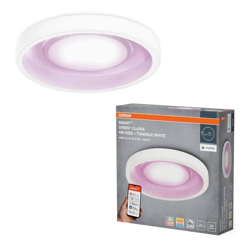 Mejor Precio Osram- Lámpara de techo regulable LED RGBW SMART+ CLARIA LED/32W/230V diámetro 49 cm 2700-6500K Wi-Fi