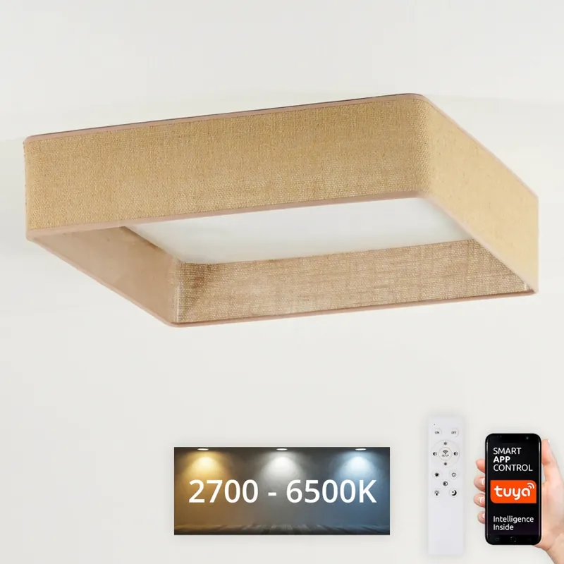 Solo Hoy Brilagi - Lámpara de techo LED regulable VELVET SQUARE SMART LED/36W/230V 60x60 cm 2700-6500K Wi-Fi Tuya + mando a distancia marrón
