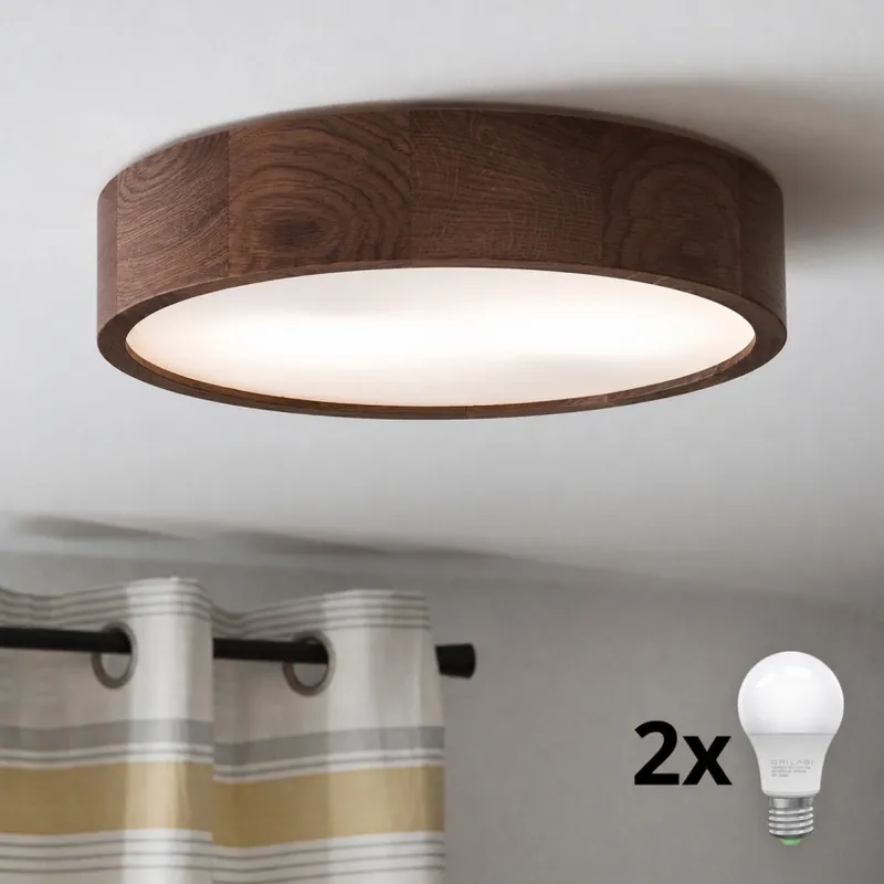 Brilagi - Lámpara de techo LED CARVALHO 2xE27/15W/230V en roble nogal Ø 37 cm A Buen Precio