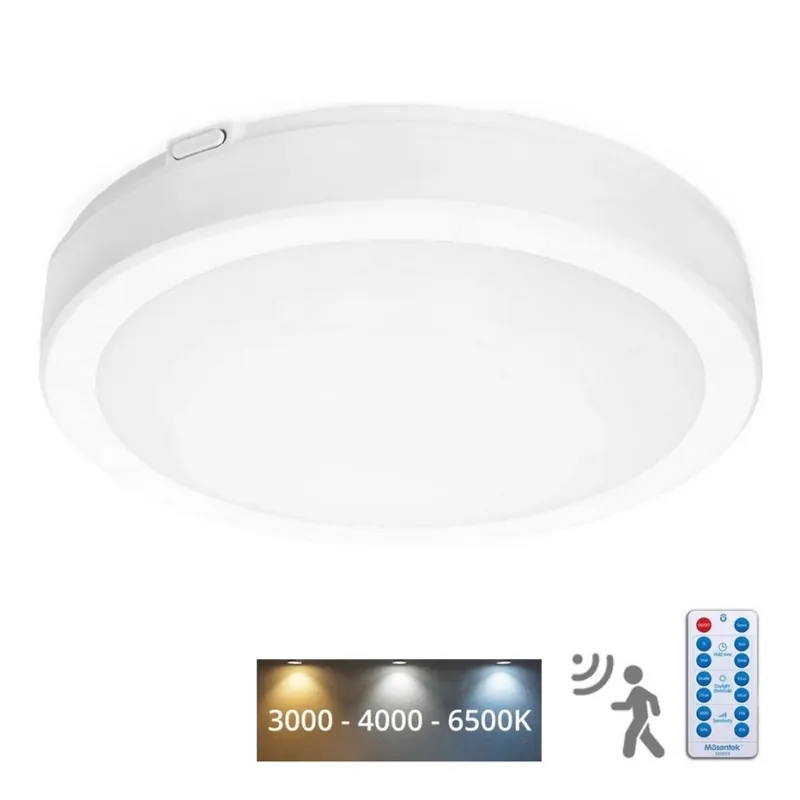 Plafón LED de baño con sensor NAIROS LED/18W/230V IP65 3000/4000/6500K diá. 30 cm blanco + control remoto Comprar En Línea