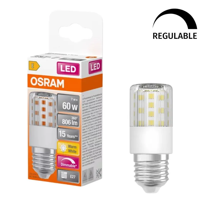 LAMPARA TUBULAR LED REGULABLE E27 7,3W 2700K OSRAM Última Versión
