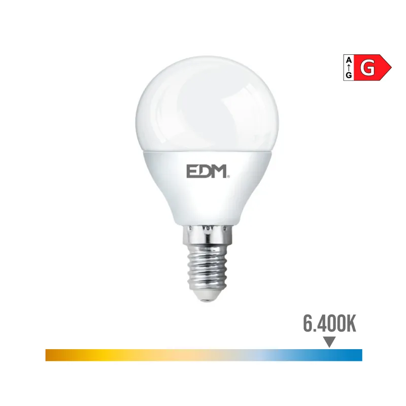 Precio Reducido BOMBILLA ESFERICA LED E14 6W 500lm 6400K LUZ FRIA Ø4,5x8,2cm EDM