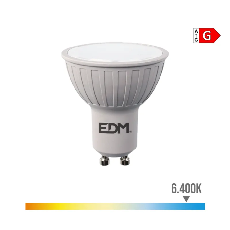 BOMBILLA DICROICA LED REGULABLE GU10 6W 480lm 6400K LUZ FRIA Ø5x5,5cm EDM Envío Inmediato