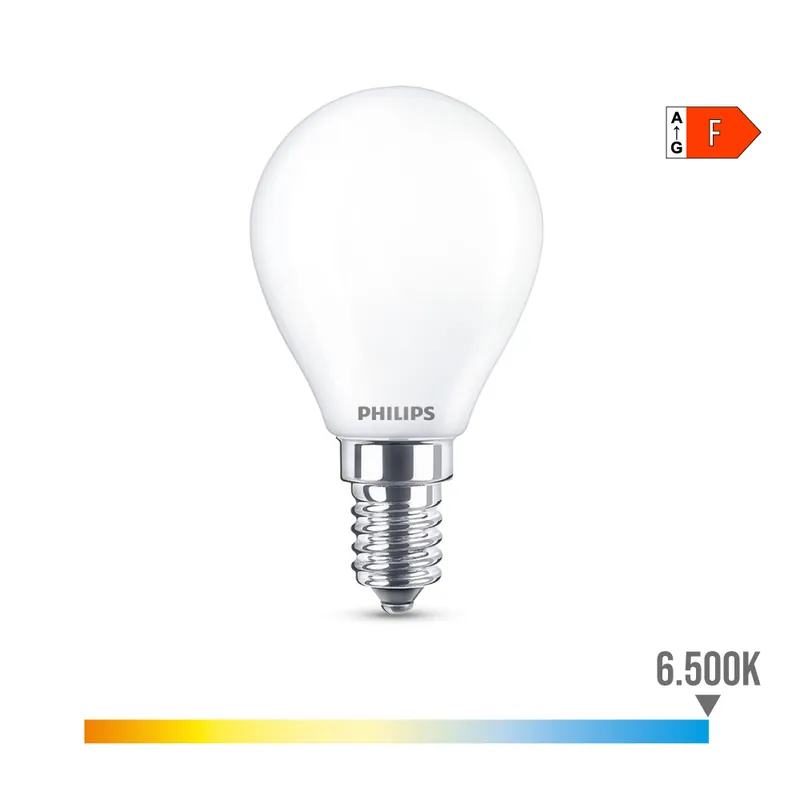 A Buen Precio BOMBILLA ESFERICA LED E14 4,3W 470lm 6500K LUZ FRIA Ø4,5x8,2cm PHILIPS