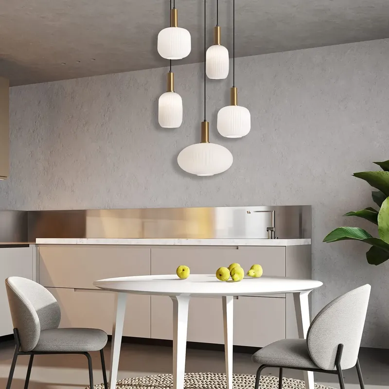 LÁMPARA DE TECHO 5 LUCES TULIPAS BLANCO OPAL Ø80 E27 SHELBY Oferta Especial