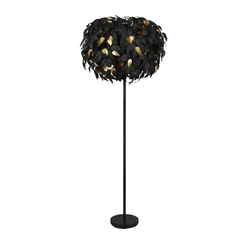 LÁMPARA DE PIE 3 LUCES Ø 70CM HOJAS NEGRAS Ordena Ya