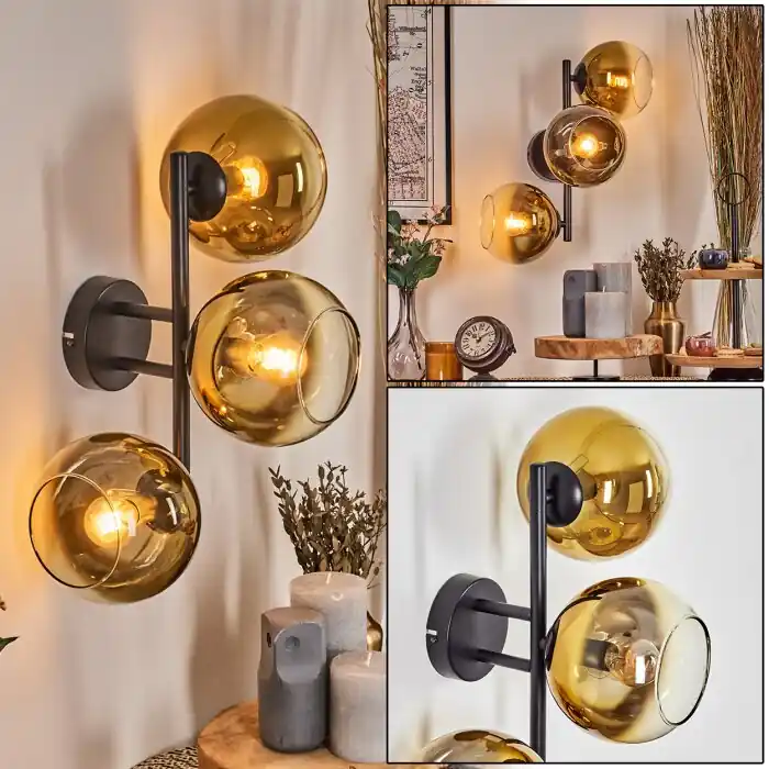 Precio De Fábrica Koyoto Luminarias esféricas, Apliques dorado, Transparente, 3 luces