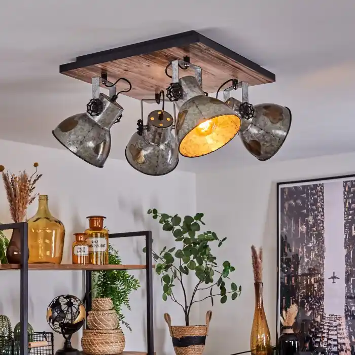 Última Versión Hora Lámpara de Techo Negro, 4 luces