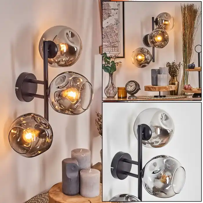 Precio De Fábrica Ripoll Luminarias esféricas, Apliques Cromo, Transparente, Ahumado, 3 luces