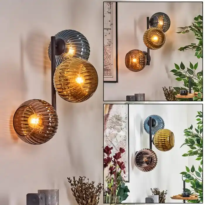 Promoción Exclusiva Koyoto Luminarias esféricas, Apliques Azul, dorado, Color cobre, 3 luces