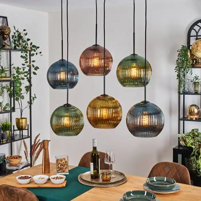 Koyoto Lámparas suspendidas, Luminarias esféricas, Lámparas colgantes Azul, dorado, Verde, Color cobre, 6 luces Oferta Flash