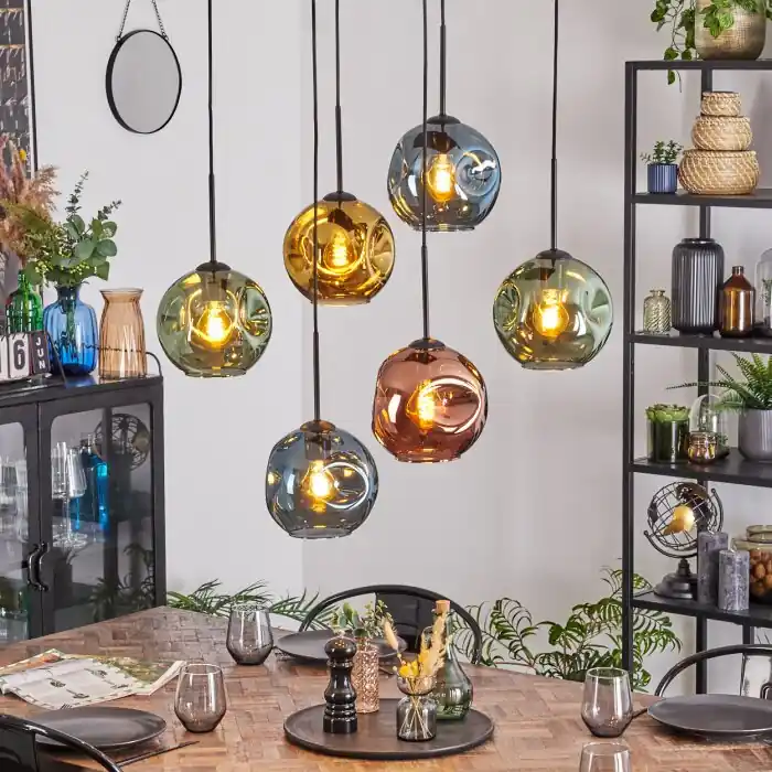 Ripoll Lámparas suspendidas, Luminarias esféricas, Lámparas colgantes Azul, dorado, Verde, Color cobre, 6 luces A Buen Precio