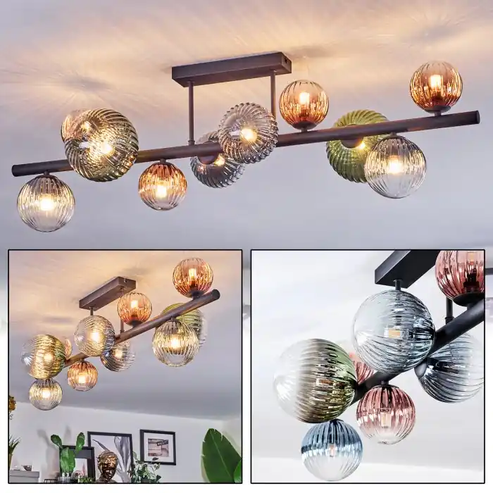 Chehalis Plafones, Luminarias esféricas Azul, Verde, Transparente, Color cobre, 10 luces Mejor Precio