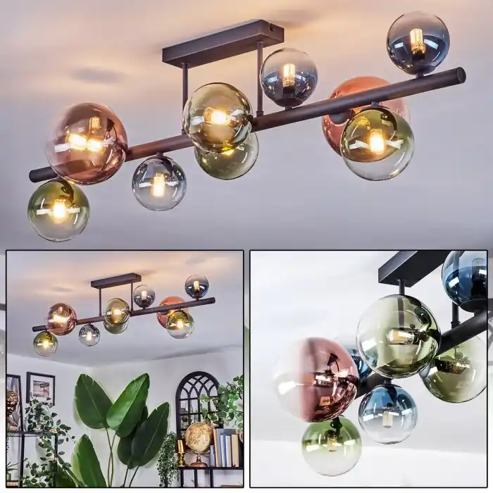 A Buen Precio Chehalis Plafones, Luminarias esféricas Azul, Verde, Transparente, Color cobre, 10 luces