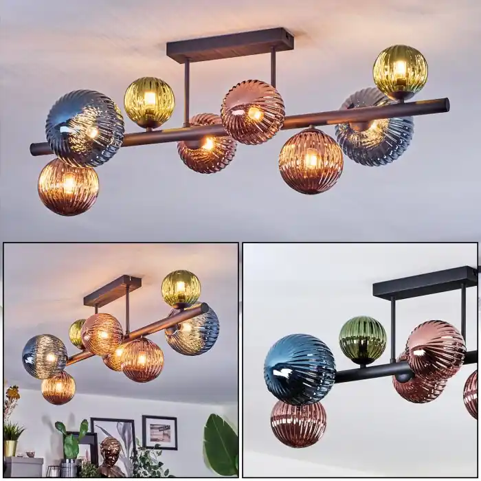 A Buen Precio Chehalis Plafones, Luminarias esféricas Azul, Verde, Color cobre, 8 luces