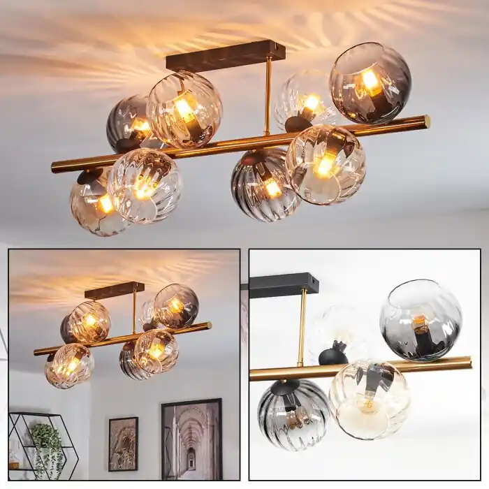 A Buen Precio Koyoto Plafones, Luminarias esféricas dorado, Negro, 8 luces