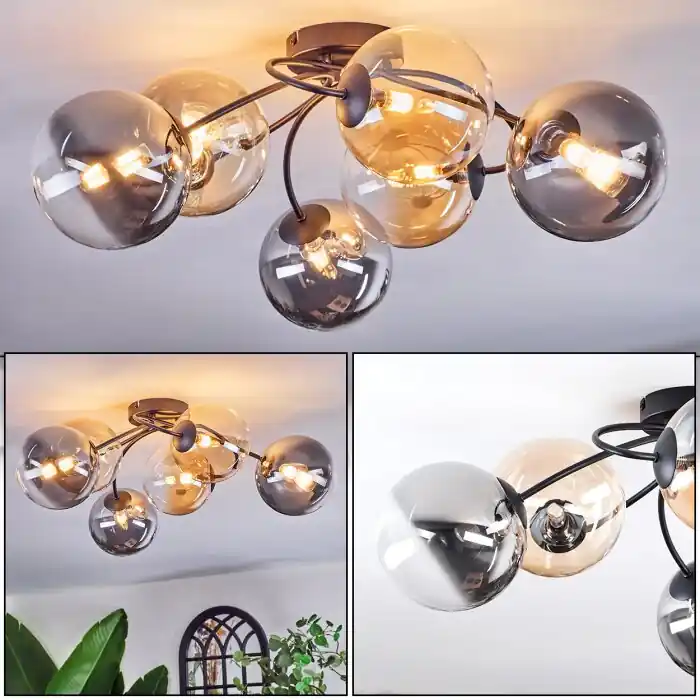 Disponible Ahora Chehalis Plafones, Luminarias esféricas 64 cm Colores ámbar, Transparente, Ahumado, 6 luces