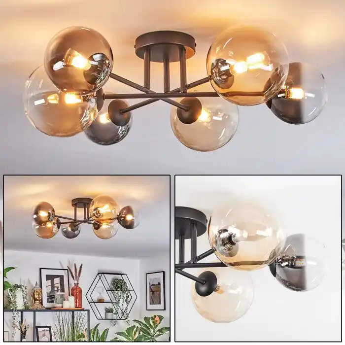 A Buen Precio Chehalis Plafones, Luminarias esféricas 60 cm Colores ámbar, Transparente, Ahumado, 6 luces