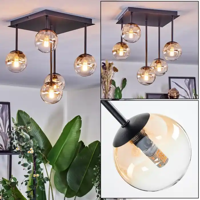 Chehalis Plafones, Luminarias esféricas Colores ámbar, Transparente, 5 luces Oferta De Temporada