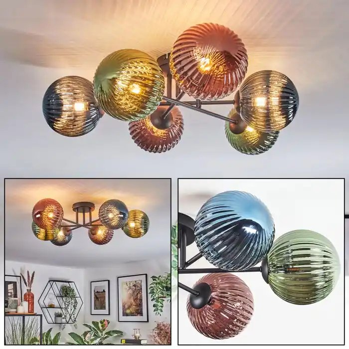 A Buen Precio Chehalis Plafones, Luminarias esféricas 62 cm Azul, Verde, Color cobre, 6 luces