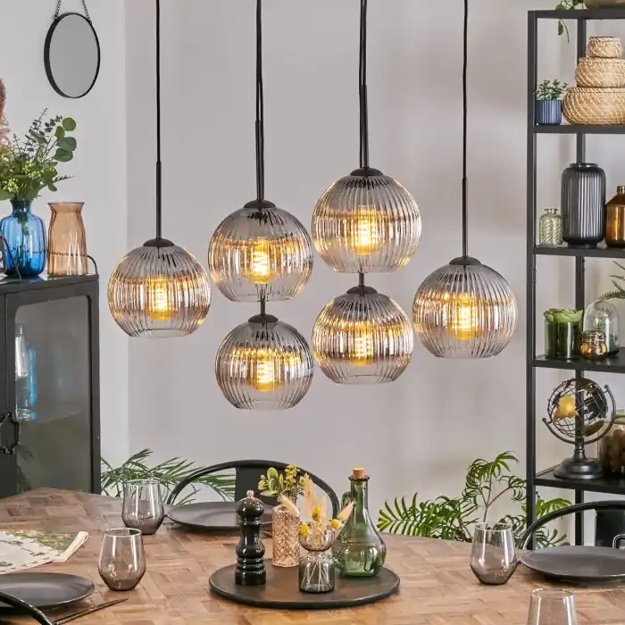 Envío Inmediato Koyoto Lámparas suspendidas, Luminarias esféricas, Lámparas colgantes Transparente, Ahumado, 6 luces