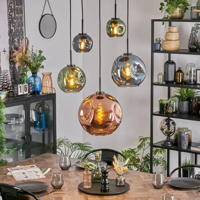 Gran Oferta Ripoll Lámparas suspendidas, Luminarias esféricas, Lámparas colgantes Azul, Verde, Color cobre, 5 luces