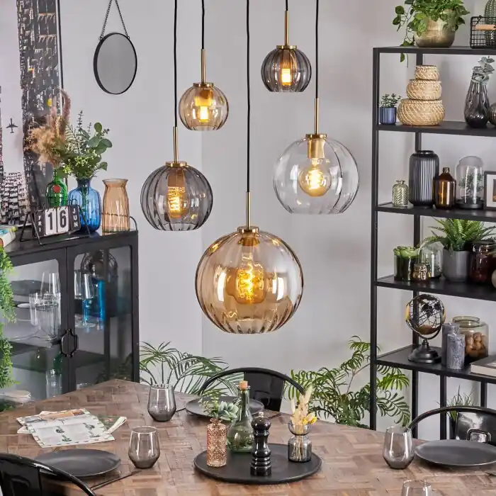 Koyoto Lámparas suspendidas, Luminarias esféricas, Lámparas colgantes dorado, Negro, 5 luces Oferta