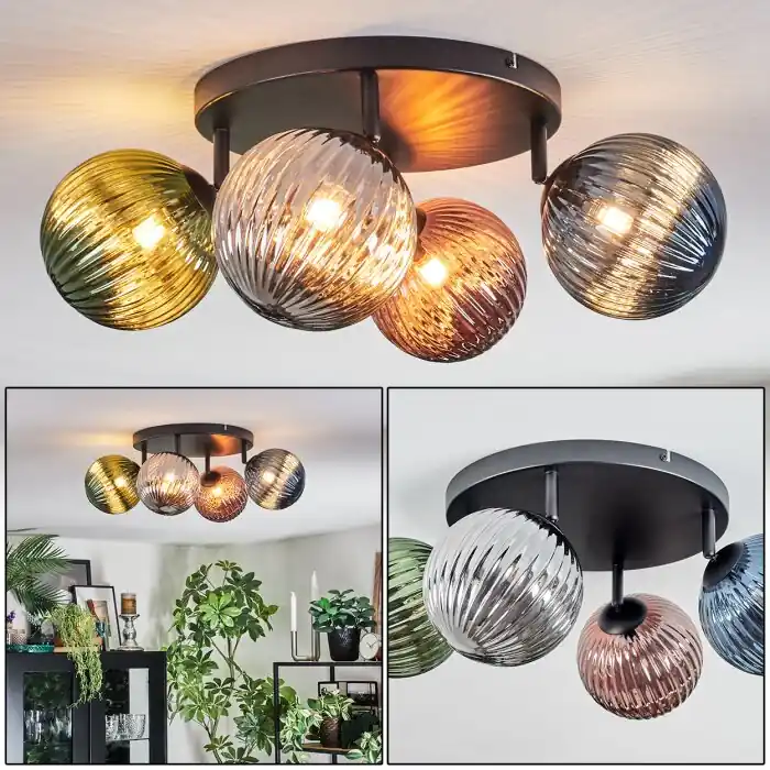 A Buen Precio Chehalis Plafones, Luminarias esféricas Azul, Verde, Color cobre, Ahumado, 4 luces