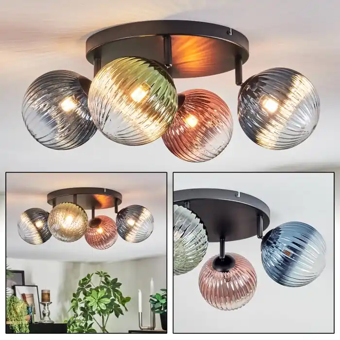 Oferta Limitada Chehalis Plafones, Luminarias esféricas 30 cm Azul, Verde, Transparente, Color cobre, 4 luces