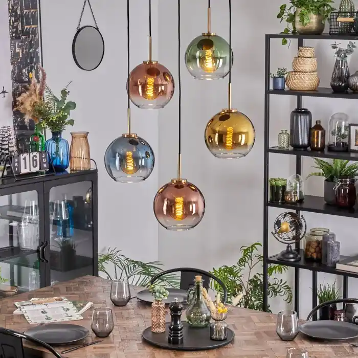 Alta Calidad Koyoto Lámparas suspendidas, Luminarias esféricas, Lámparas colgantes dorado, Negro, 5 luces