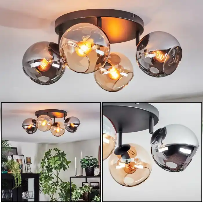 Últimas Unidades Koyoto Plafones, Luminarias esféricas Colores ámbar, Cromo, Ahumado, 4 luces