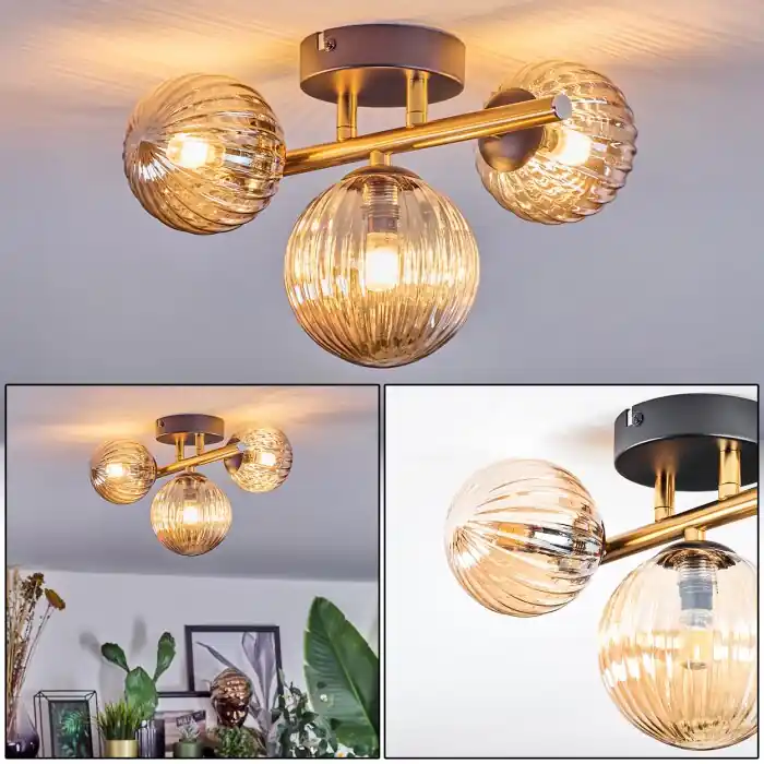A Buen Precio Chehalis Plafones, Luminarias esféricas dorado, Negro, 3 luces