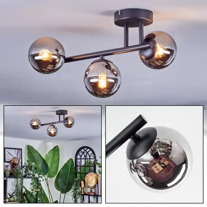 Chehalis Plafones, Luminarias esféricas Cromo, Ahumado, 3 luces Precio Reducido