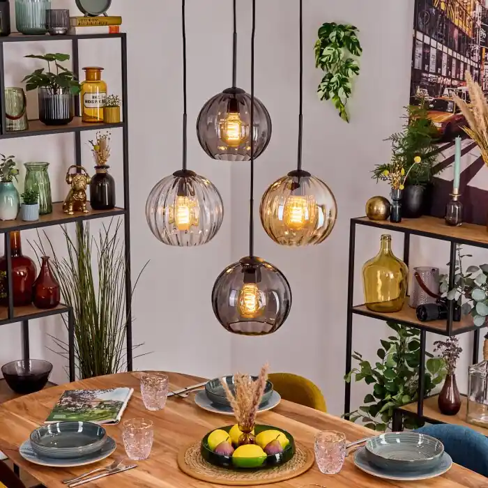 Koyoto Lámparas suspendidas, Luminarias esféricas, Lámparas colgantes Colores ámbar, Transparente, Ahumado, 4 luces Oferta