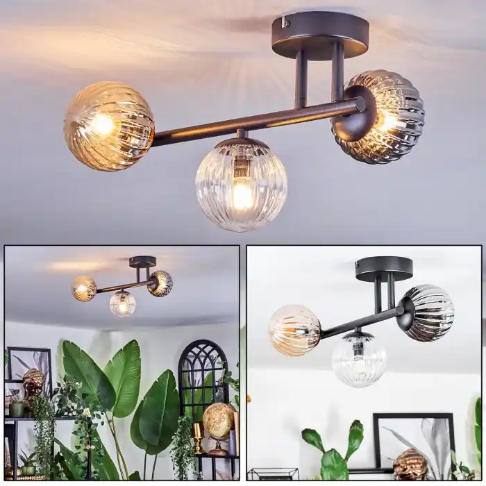 A Buen Precio Chehalis Plafones, Luminarias esféricas Colores ámbar, Transparente, Ahumado, 3 luces