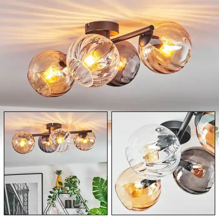 Solo Hoy Koyoto Plafones, Luminarias esféricas Colores ámbar, Transparente, Ahumado, 4 luces