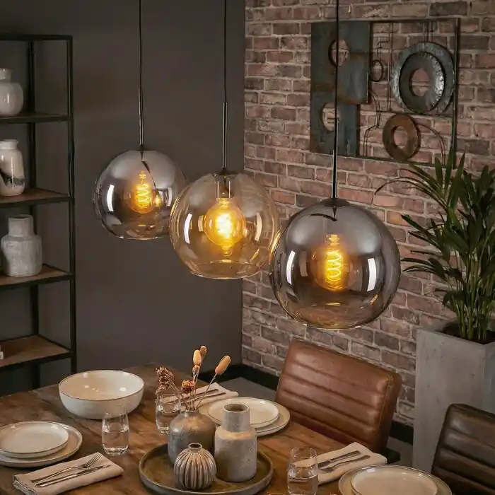Koyoto Lámparas suspendidas, Luminarias esféricas, Lámparas colgantes Colores ámbar, Cromo, Ahumado, 3 luces Oferta Limitada