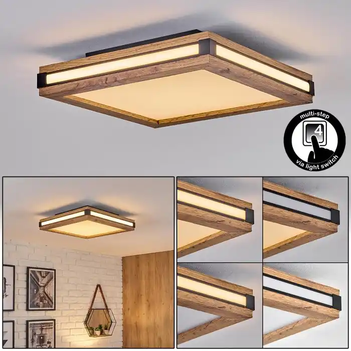 Súper Precio Lucera Plafones, Panel LED Color madera, Negro, 1 luz