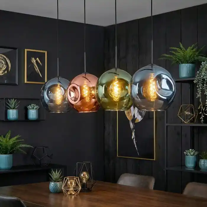 Ripoll Lámparas suspendidas, Luminarias esféricas, Lámparas colgantes Azul, Verde, Color cobre, 4 luces Más Vendido