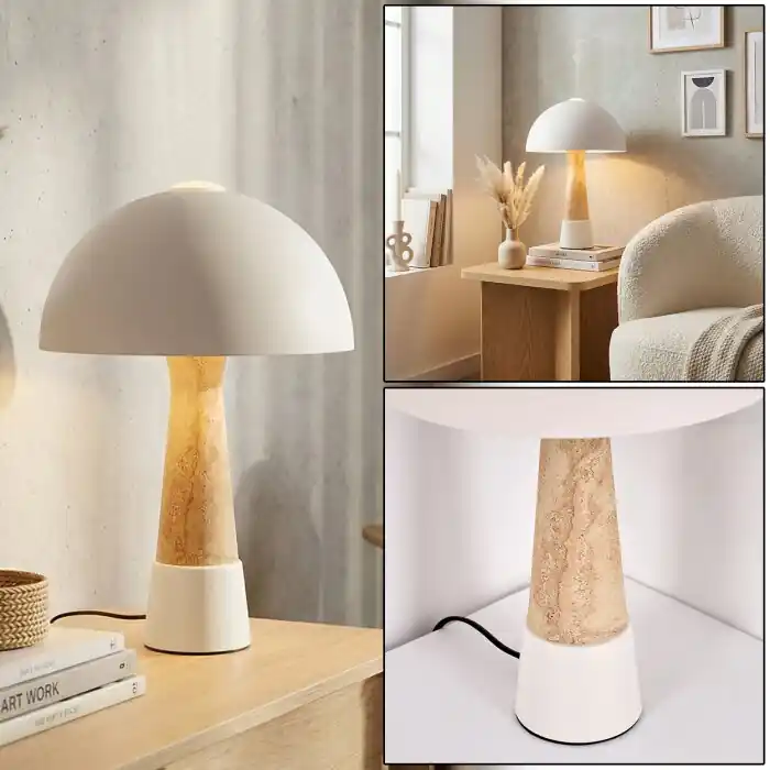 A Buen Precio Forgek Lámparas de mesa Colores crema, Apariencia de piedra, Blanca, 1 luz