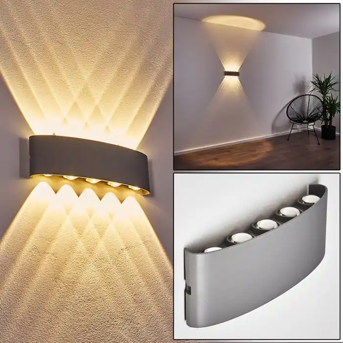 Abaiang Aplique para exterior LED Plata, 10 luces Oferta Flash