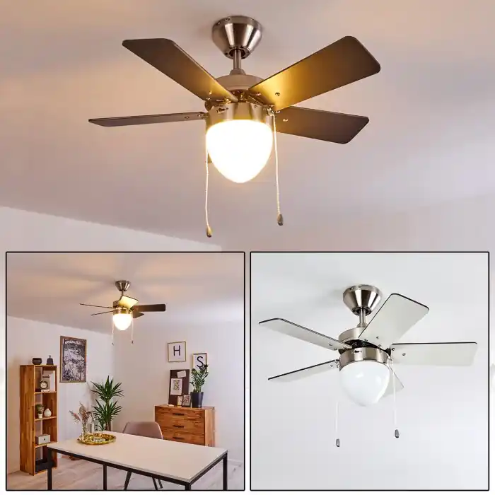 Ellmau Ventilador de techo Cromo, Gris, Blanca, 1 luz Novedad