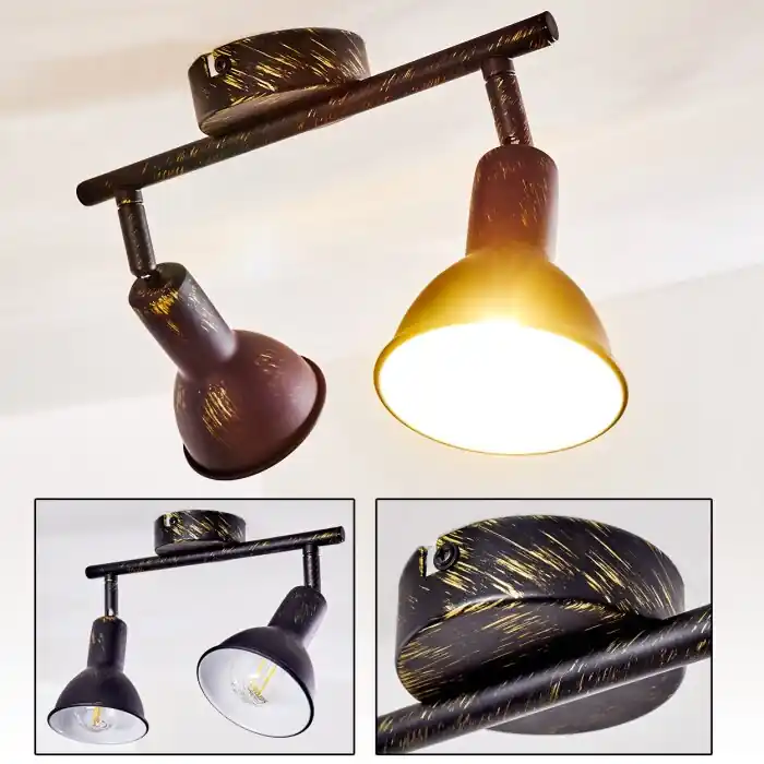 Polmak Foco de techo Negro-dorado, 2 luces Marca Reconocida