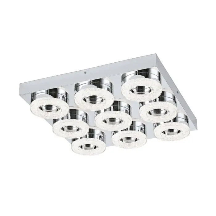 Eglo FRADELO Lámpara de techo LED Cromo, Aspecto de cristal, 9 luces Disponible Ahora