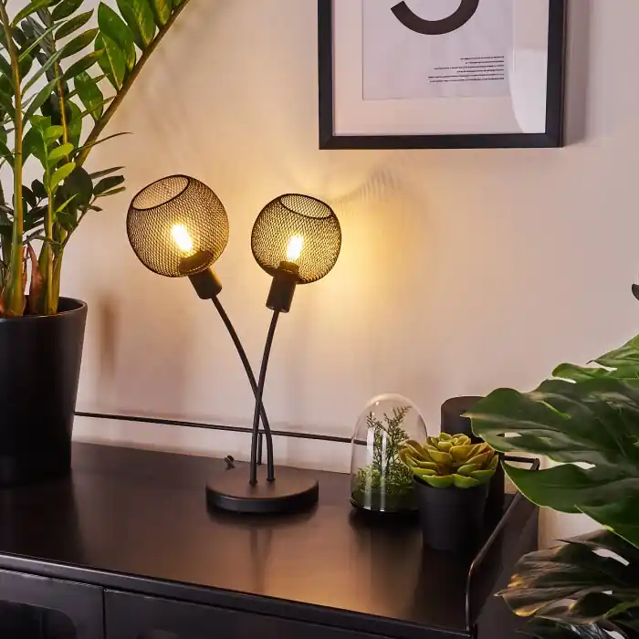 Barato Tambo Lámpara de mesa Negro, 2 luces